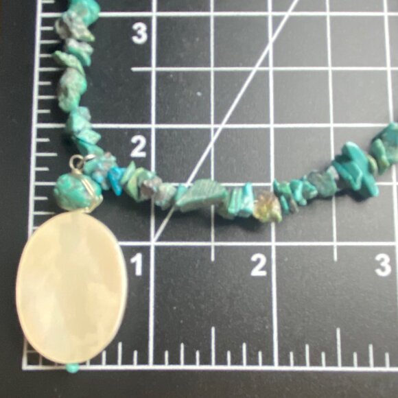 Turquoise Chip Necklace Mother Of Pearl Shell Pendant Boho Southwestern - Picture 11 of 12